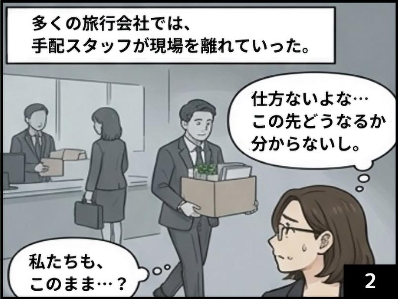 多くの旅行会社では手配スタッフが現場を離れた