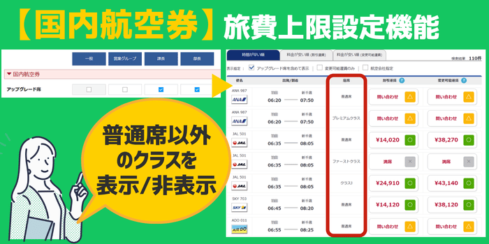 ピカパカ出張DX旅費上限設定機能航空券
