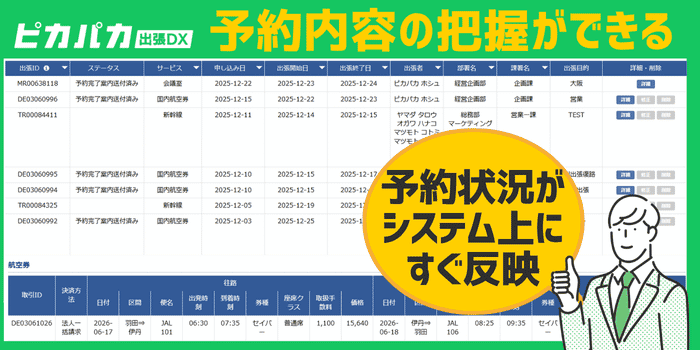 ピカパカ出張DX出張状況の把握ができる